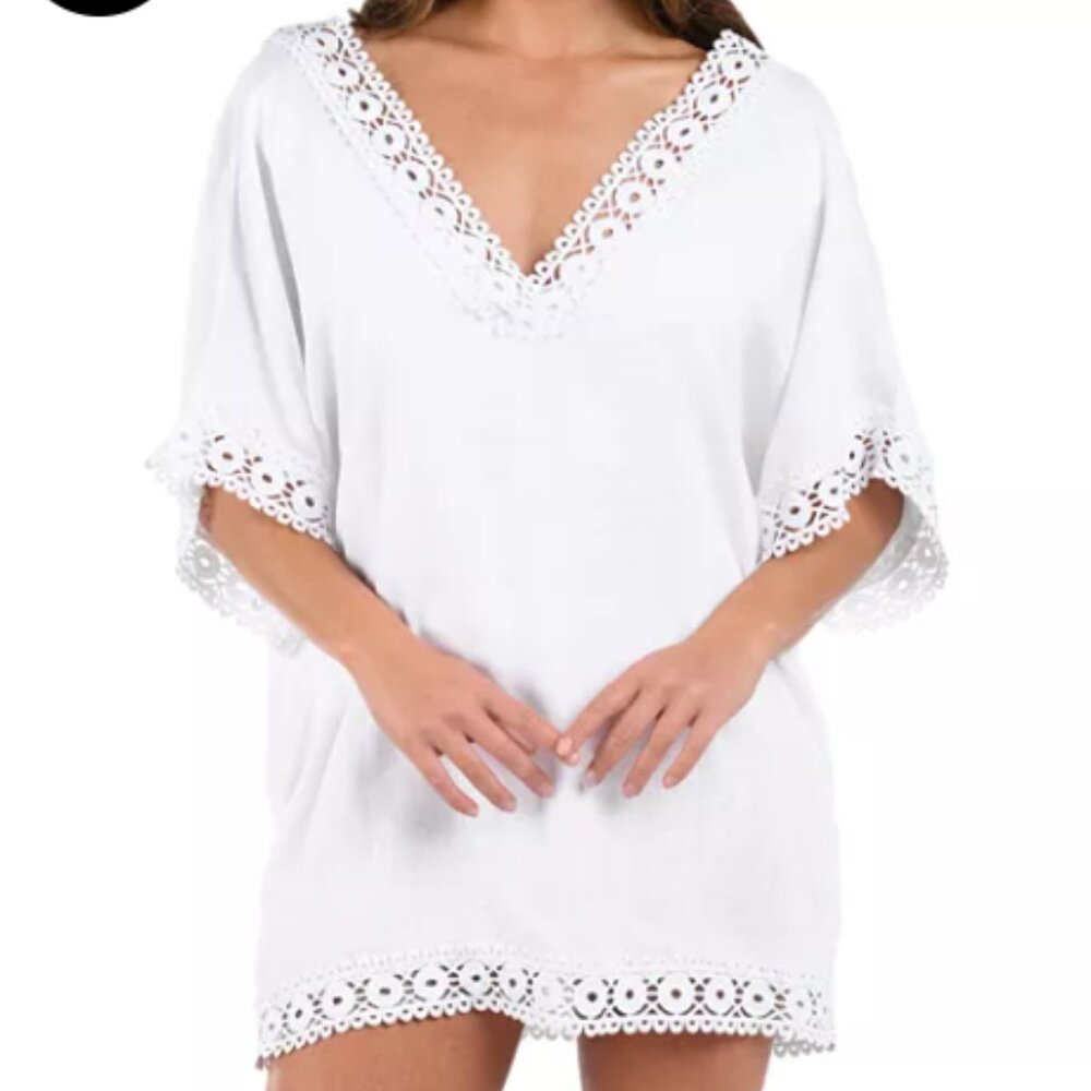 NWT - La Blanca Lakeside V Neck Tunic Beach Swim Cover-Up - Size XS